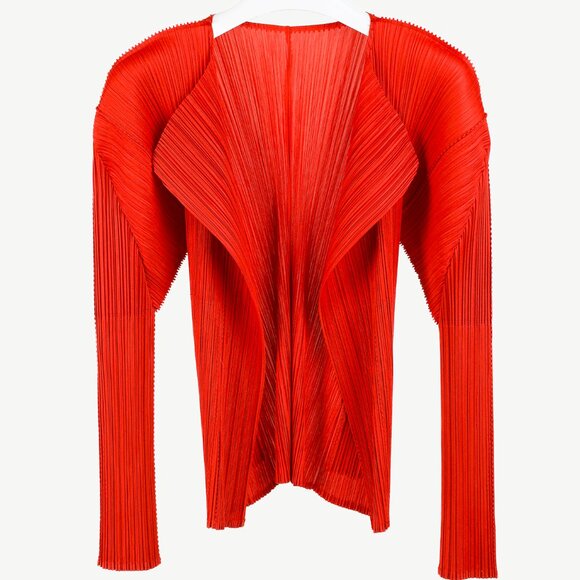 Issey Miyake Pleats Please Rust Red Pleated Open-Front Cardigan - Picture 1 of 8